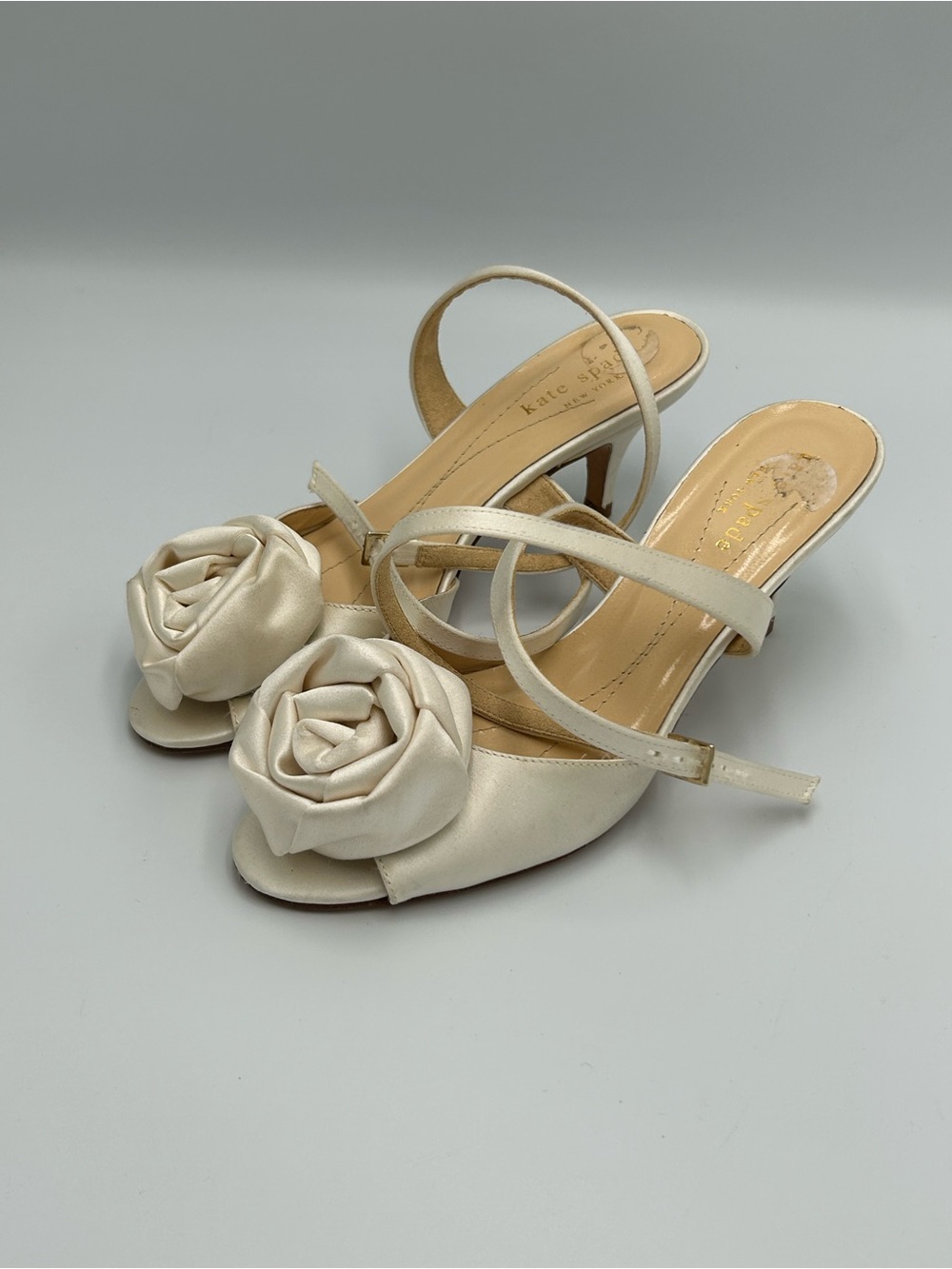 Kate Spade Satin Rosette Slingback Heels Rose Open Toe Size 5.5 B Silk